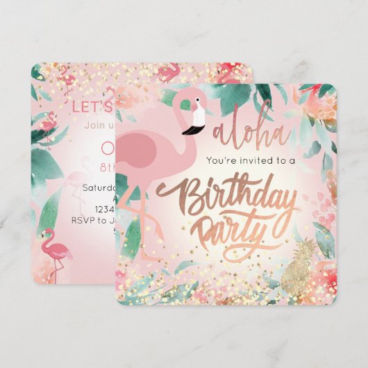 roze flamingo vogel tropisch verjaardagsfeestje op kaart (Voorkant / Achterkant)
