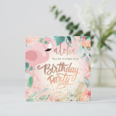 roze flamingo vogel tropisch verjaardagsfeestje op kaart (Staand voorkant)