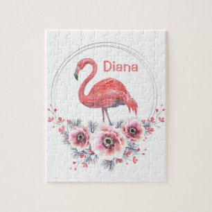 Roze Flamingo, vogel, waterverf Jigzaag Puzzle Legpuzzel