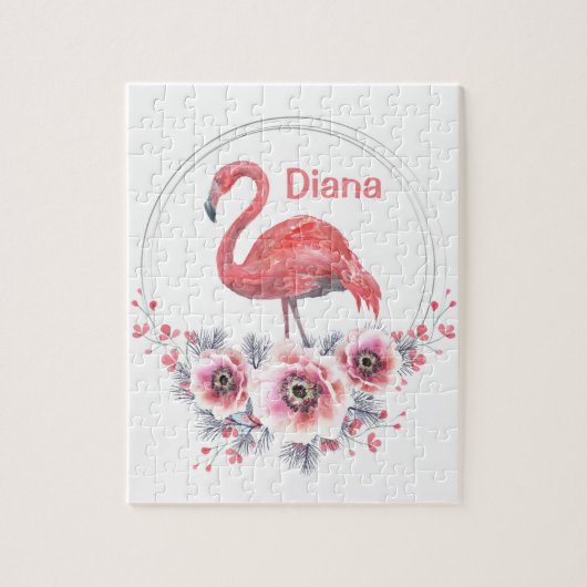 Roze Flamingo, vogel, waterverf Jigzaag Puzzle Legpuzzel (Verticaal)