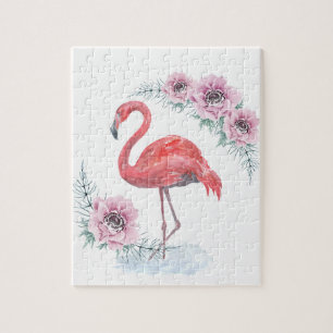 Roze Flamingo, vogel, waterverf Jigzaag Puzzle Legpuzzel