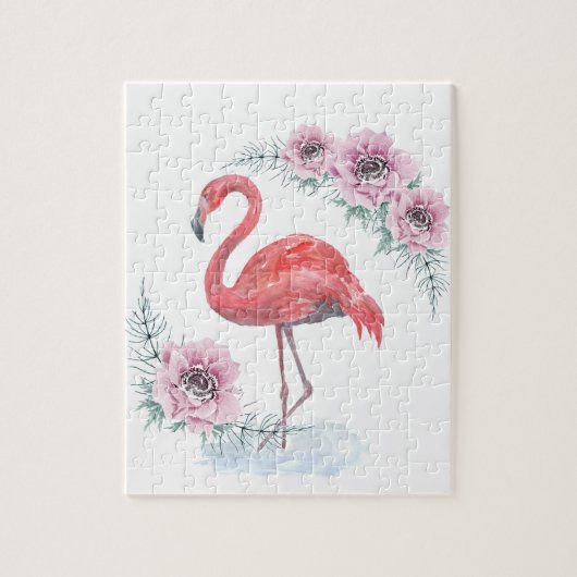 Roze Flamingo, vogel, waterverf Jigzaag Puzzle Legpuzzel (Verticaal)