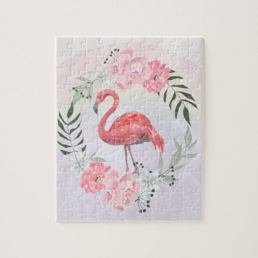 Roze flamingo, vogel, waterverf legpuzzel (Verticaal)