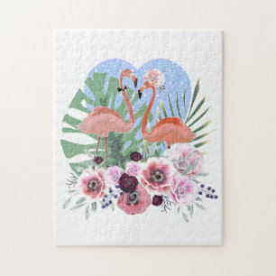 Roze flamingo, vogel, waterverf legpuzzel