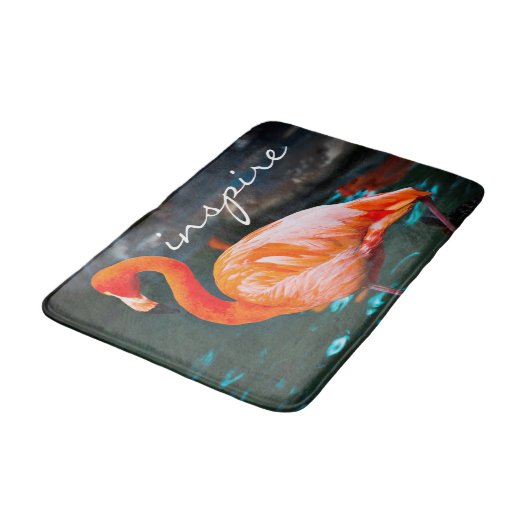 Roze Flamingo Vogelfoto Inspireren Quote Modern Badmat (Gekanteld)