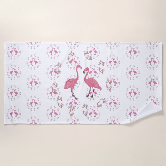 Roze Flamingo Vogelkunst Strandlaken (Voorkant)