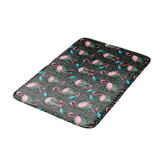 Roze Flamingo Vogels 20s Deco Varens Patroon Zwart Badmat (Gekanteld)