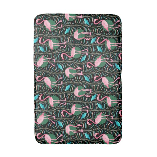 Roze Flamingo Vogels 20s Deco Varens Patroon Zwart Badmat (Voorkant Verticaal)