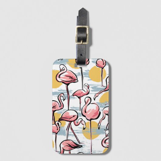 Roze Flamingo vogels en zonsondergang | Tropische  Bagagelabel (Voorkant (verticaal))