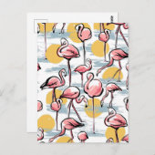 Roze Flamingo vogels en zonsondergang | Tropische Briefkaart (Voorkant / Achterkant)