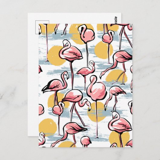 Roze Flamingo vogels en zonsondergang | Tropische  Briefkaart (Voorkant / Achterkant)
