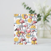 Roze Flamingo vogels en zonsondergang | Tropische Feestdagenkaart (Staand voorkant)