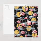 Roze Flamingo vogels en zonsondergang | Tropische  Feestdagenkaart (Voorkant / Achterkant)