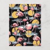 Roze Flamingo vogels en zonsondergang | Tropische  Feestdagenkaart (Voorkant)