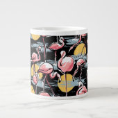 Roze Flamingo vogels en zonsondergang | Tropische Grote Koffiekop (Voorkant)