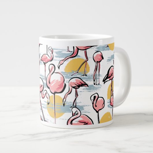 Roze Flamingo vogels en zonsondergang | Tropische  Grote Koffiekop (Voorkant rechts)