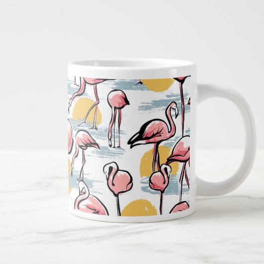 Roze Flamingo vogels en zonsondergang | Tropische  Grote Koffiekop (Rechts)