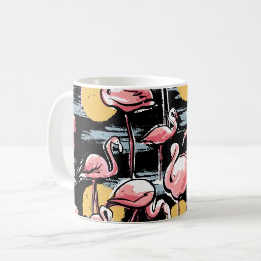 Roze Flamingo vogels en zonsondergang | Tropische  Koffiemok (Voorkant links)