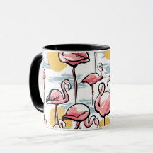 Roze Flamingo vogels en zonsondergang | Tropische