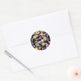 Roze Flamingo vogels en zonsondergang | Tropische Ronde Sticker
