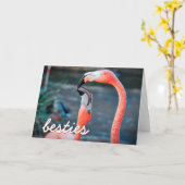 Roze Flamingo Vogels Foto Besties Script Stijlvol Kaart (Gele Bloem)