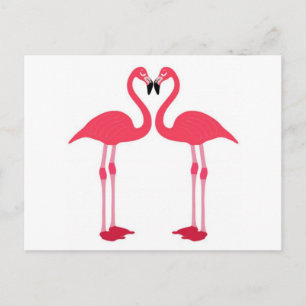 Roze flamingo-vogels-liefde-hart briefkaart