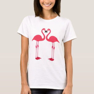 Roze flamingo-vogels-liefde-hart t-shirt
