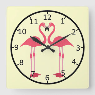 Roze flamingo-vogels-liefde-hart vierkante klok