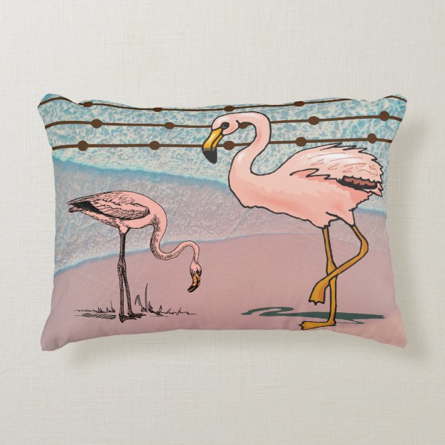 Roze Flamingo vogels op strand Accent Pillow Accent Kussen (Voorkant)