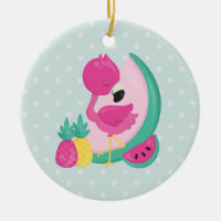 Roze Flamingo w / Tropische vruchten op Polka Dots