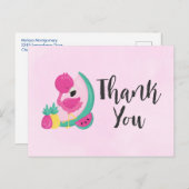 Roze Flamingo w / Tropische vruchten op roze dank  Briefkaart (Voorkant / Achterkant)