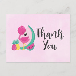 Roze Flamingo w / Tropische vruchten op roze dank Briefkaart