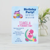 Roze Flamingo w / Tropische Vruchten Verjaardagsfe Kaart (Staand voorkant)