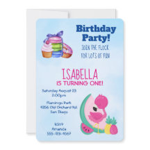 Roze Flamingo w / Tropische Vruchten Verjaardagsfe