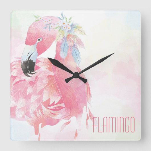 Roze Flamingo Wall klok (Voorkant)