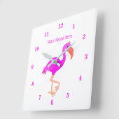 Roze flamingo wandklok met aangepaste tekstnaam (Hoek)