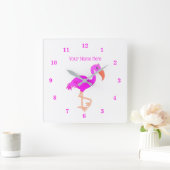 Roze flamingo wandklok met aangepaste tekstnaam (Huis)
