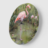 Roze Flamingo-waterlelies en rieten olieverfschild Grote Klok (Hoek)