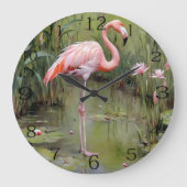 Roze Flamingo-waterlelies en rieten olieverfschild Grote Klok (Voorkant)