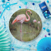 Roze Flamingo-waterlelies en rieten olieverfschild Papieren Bordje (Feest)
