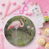 Roze Flamingo-waterlelies en rieten olieverfschild Papieren Bordje (Feest)