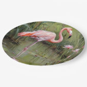 Roze Flamingo-waterlelies en rieten olieverfschild Papieren Bordje (Gekanteld)