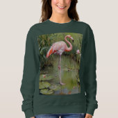 Roze Flamingo-waterlelies en rieten olieverfschild Trui (Voorkant)