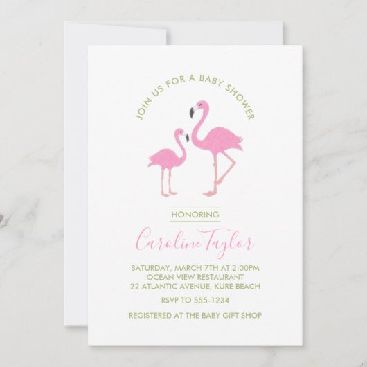 Roze Flamingo Waterverf Baby shower Kaart (Voorkant)