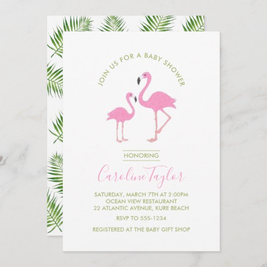 Roze Flamingo Waterverf Baby shower Kaart (Voorkant / Achterkant)