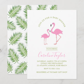 Roze Flamingo Waterverf Baby shower Kaart
