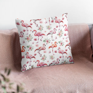 Roze Flamingo Waterverf Bloemen Kussen