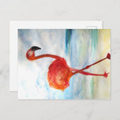 Roze Flamingo Waterverf Briefkaart (Voorkant / Achterkant)