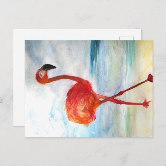 Roze Flamingo Waterverf Briefkaart (Voorkant / Achterkant)