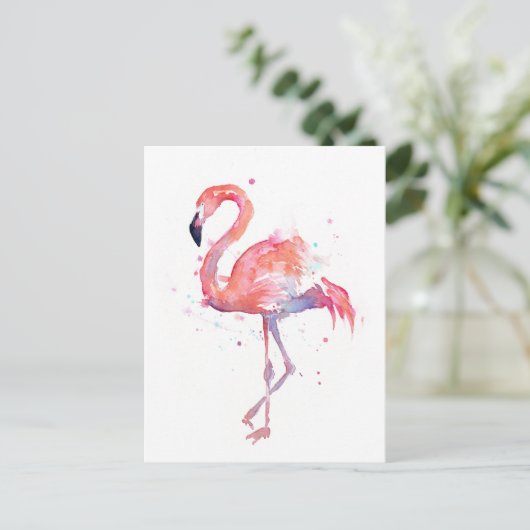 Roze Flamingo Waterverf Briefkaart (Staand voorkant)